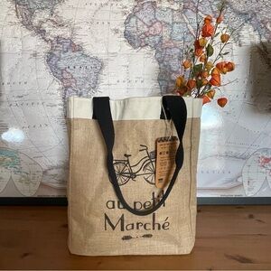 Large Burlap Jute Au Petit Marché Market Picnic Tote Bag